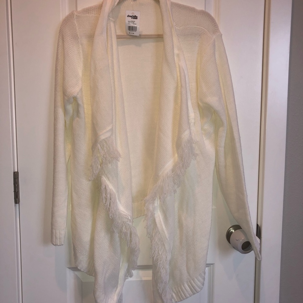 NWT Draped Fringe Front Cream Cardigan